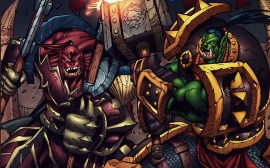 Garrosh และ Thrall ต่อสู้กันใน Ring of Valor (การ์ตูน)